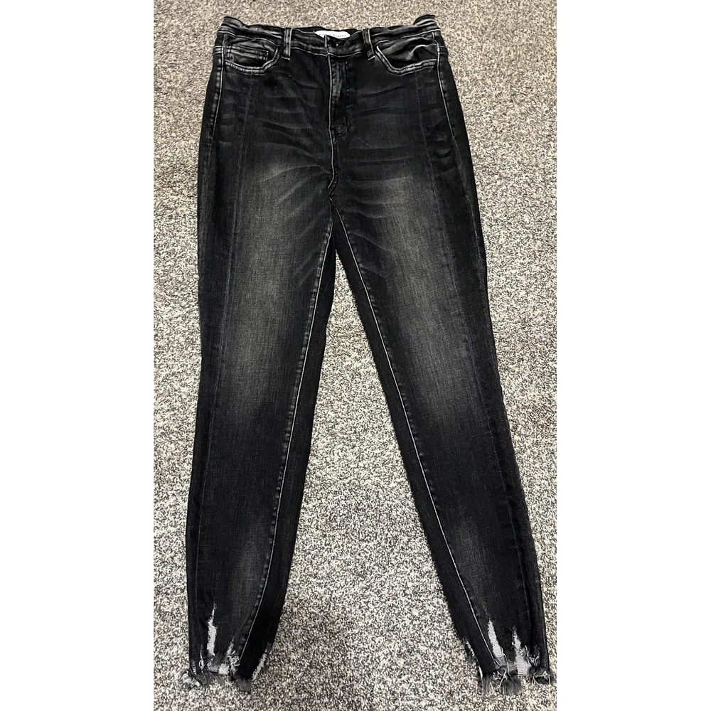 Flying Monkey Jeans Womens 30‎ Black High Rise Skinny Distressed Raw Hem Ankle - Picture 2 of 11